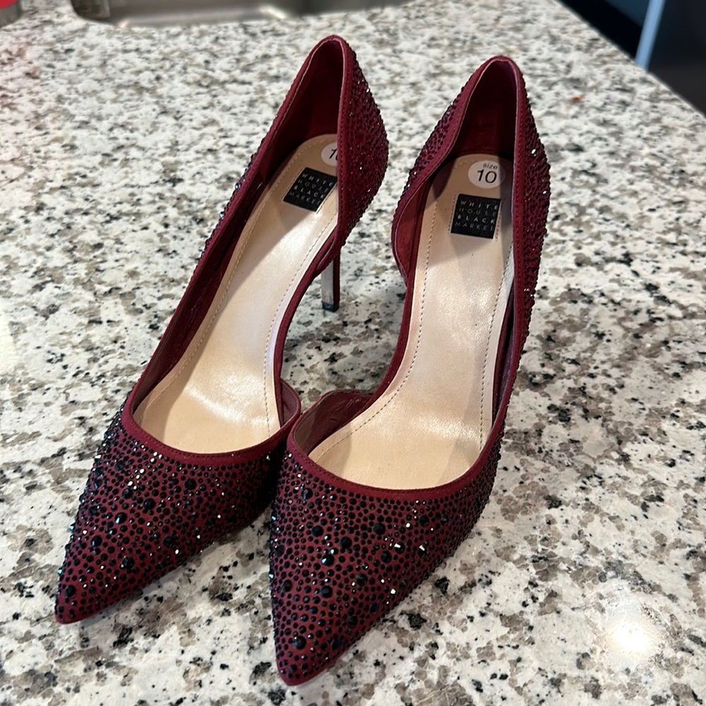 Maroon Stiletto Heels with Ombré rhinestones